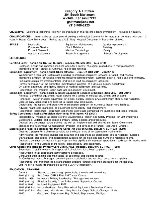 Corpsman to civilian resume
