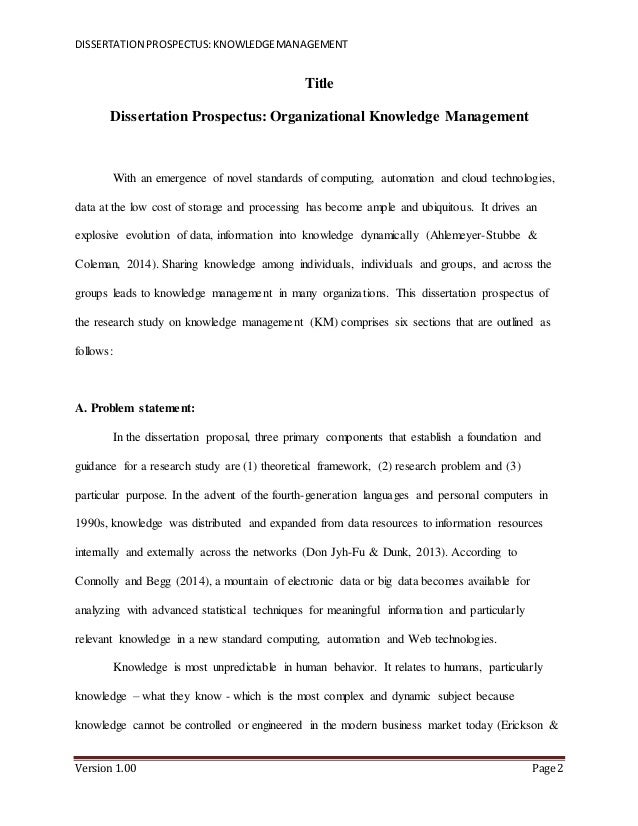 Format of a dissertation prospectus