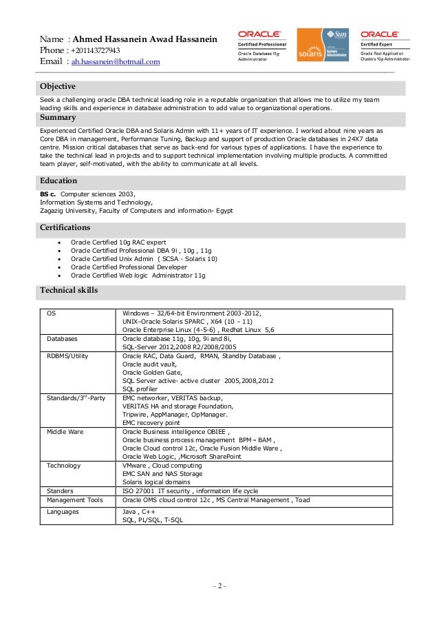 Oracle Support Sle Resume oracle production support resume ahmed hassanein resume 1 11 2016 computer systems analyst Oracle Support Sle Resume oracle production support resume ahmed hassanein resume 1 11 2016 computer systems analyst