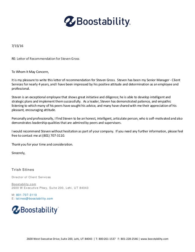 supervisor recommendation letter