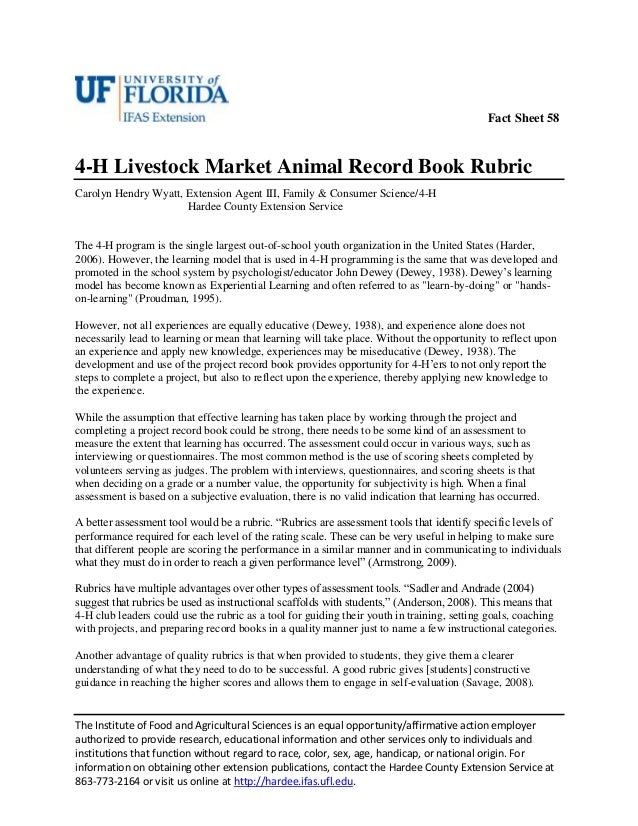 4H Livestock Market Animal Record Book FACT SHEET
