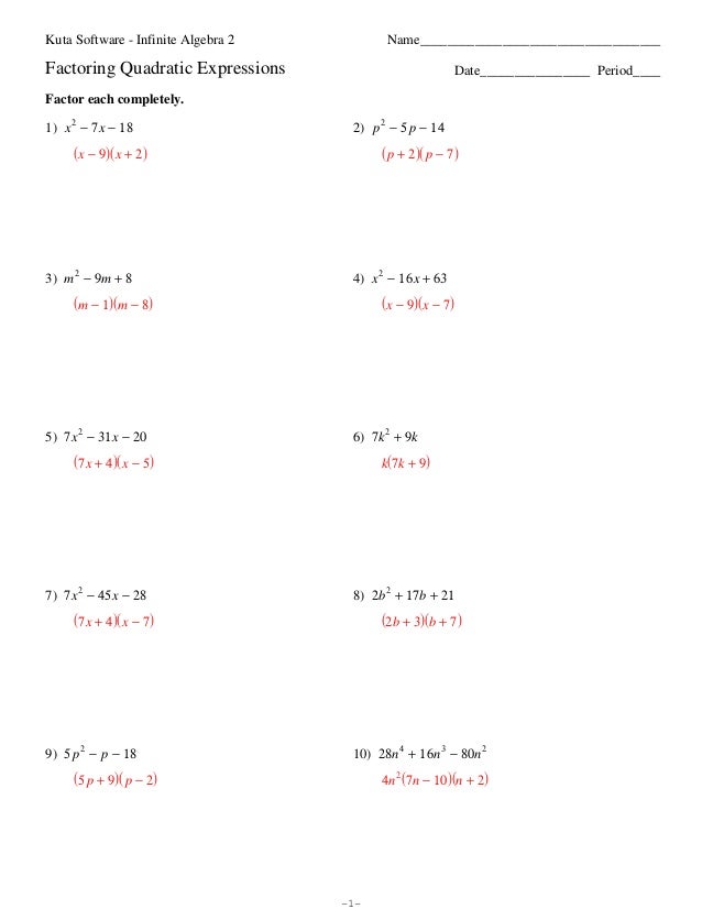 Worksheet Factoring Trinomials Answers