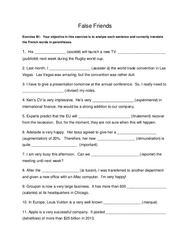 Business False Friends 1 French English 