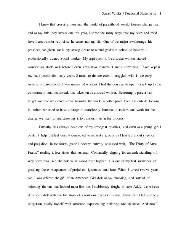 Example of personal statement for social work graduate school
