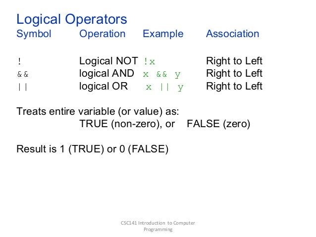 logical operators in c programming with example