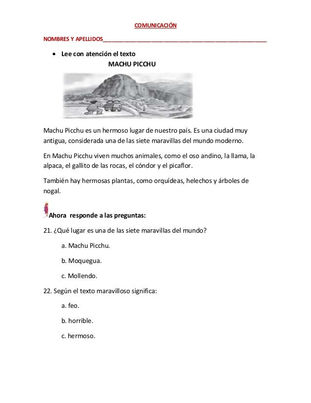 Fichas de trabajo de comunicación y matematica