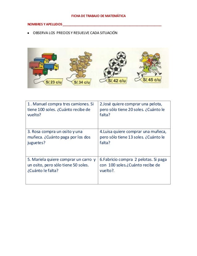 Fichas de trabajo de comunicación y matematica