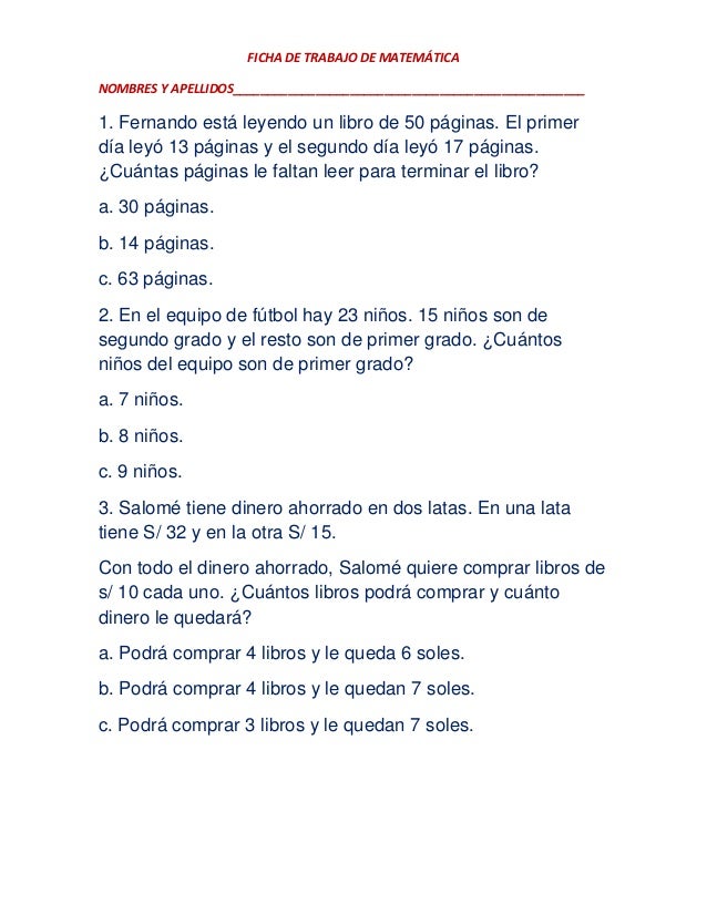 Fichas de trabajo de comunicación y matematica