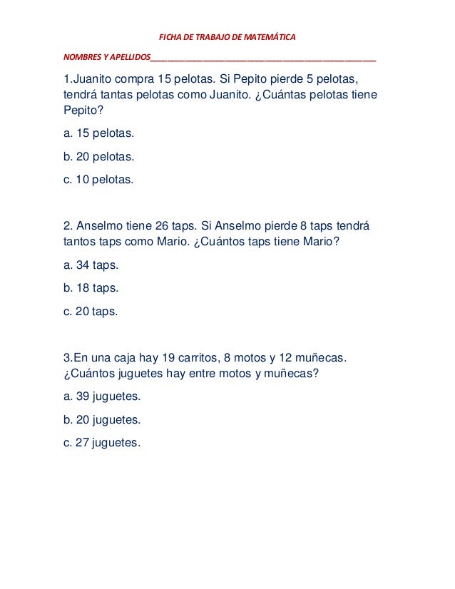 Fichas de trabajo de comunicación y matematica