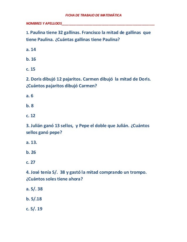 Fichas de trabajo de comunicación y matematica