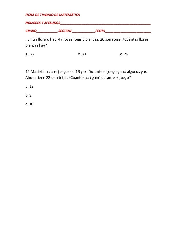 Fichas de trabajo de comunicación y matematica