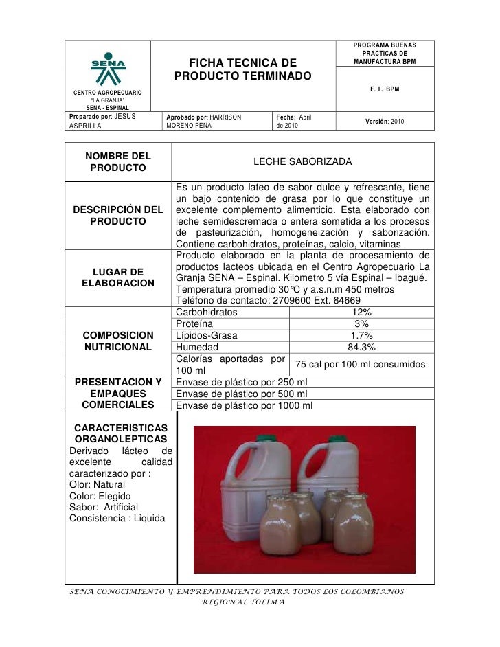 FICHA TECNICA LECHE SABORIZADA