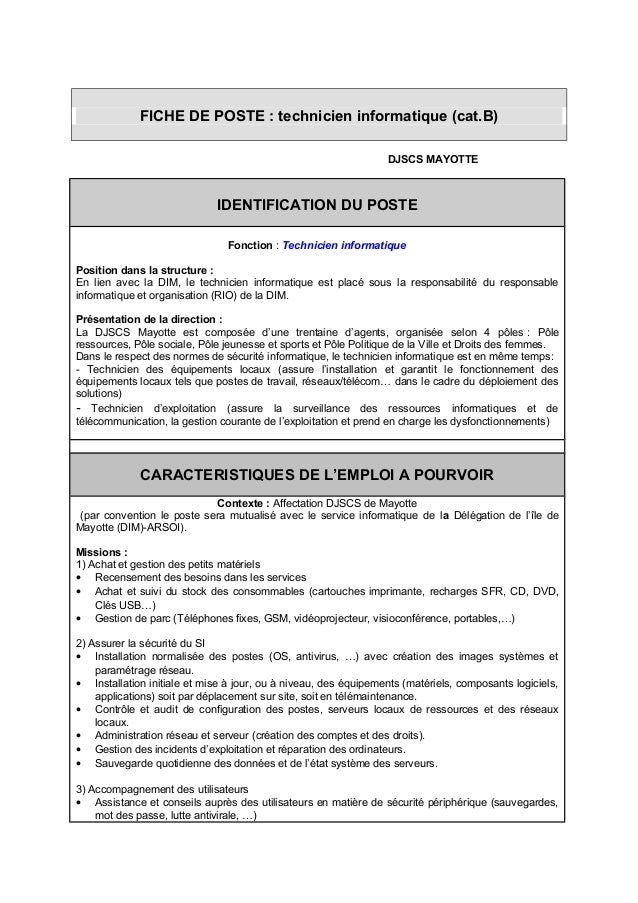 modele fiche de poste responsable informatique