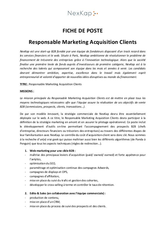Fiche de poste responsable acquisition clients