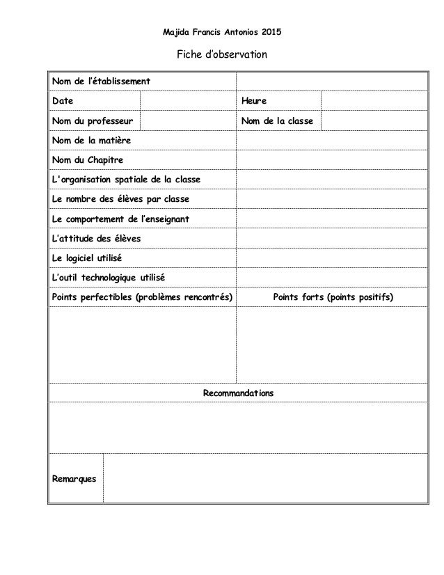 Fiche d'observation