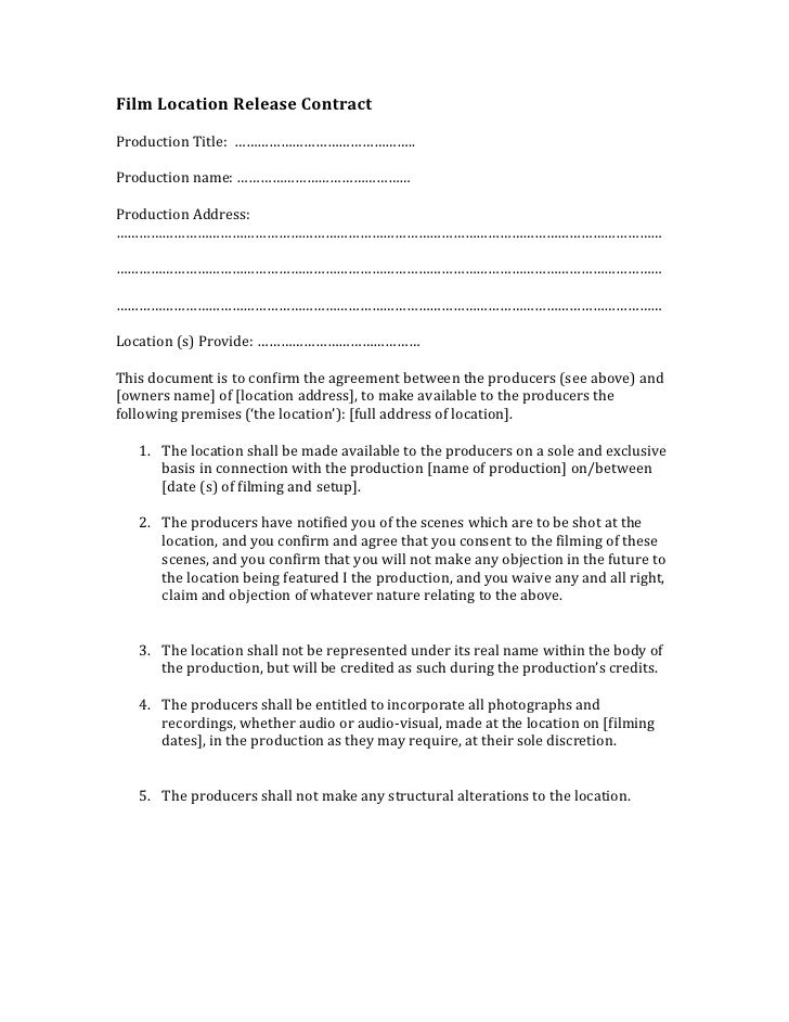 Film location release contract