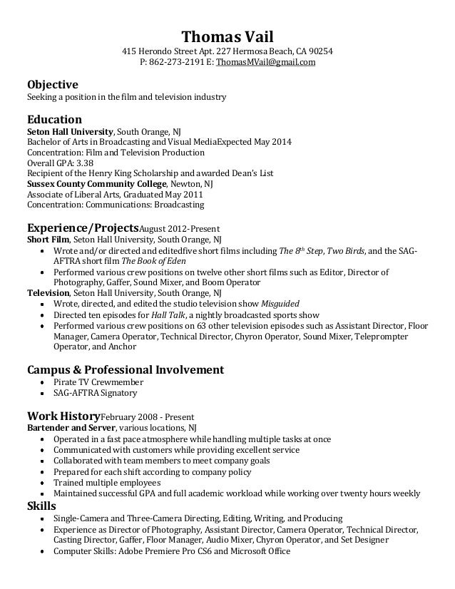 Film production manager resume