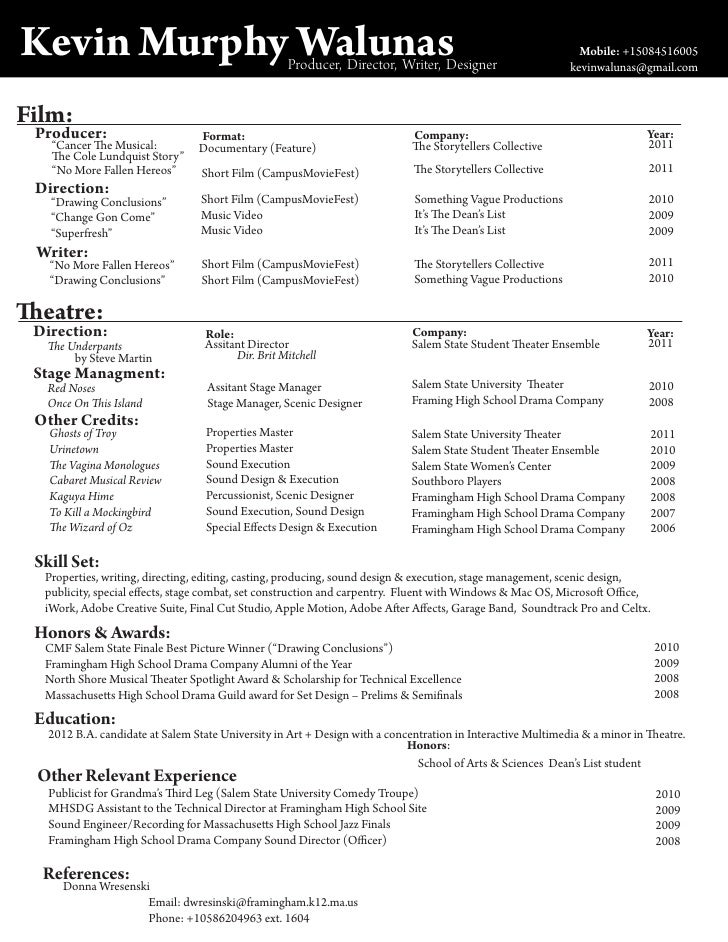 Theatre stage manager resume