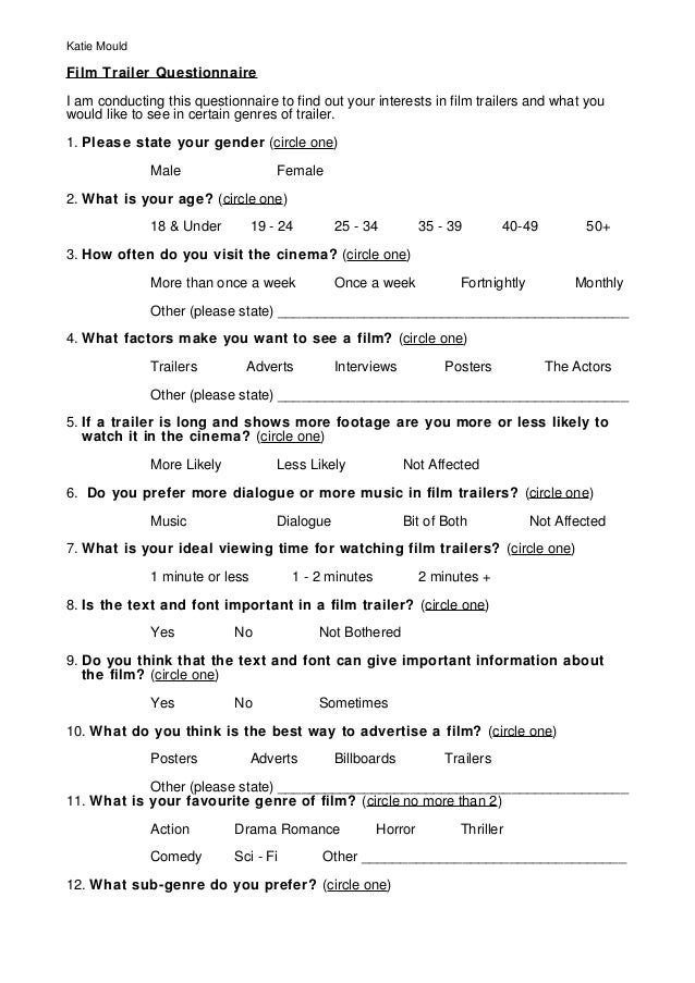 Film Trailer Questionnaire