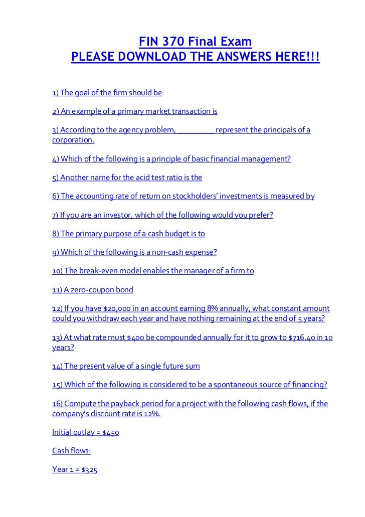 fin 571 final exam answers fin 571 final exam answers