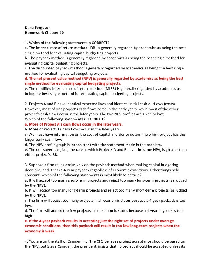 fin 534 homework chapter 10