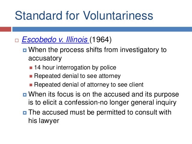 escobedo v illinois I think this case is directly controlled by cicenia v lagay, 357 us 504, and i would therefore affirm the judgment the confession which the court today. escobedo v illinois I think this case is directly controlled by cicenia v lagay, 357 us 504, and i would therefore affirm the judgment the confession which the court today.