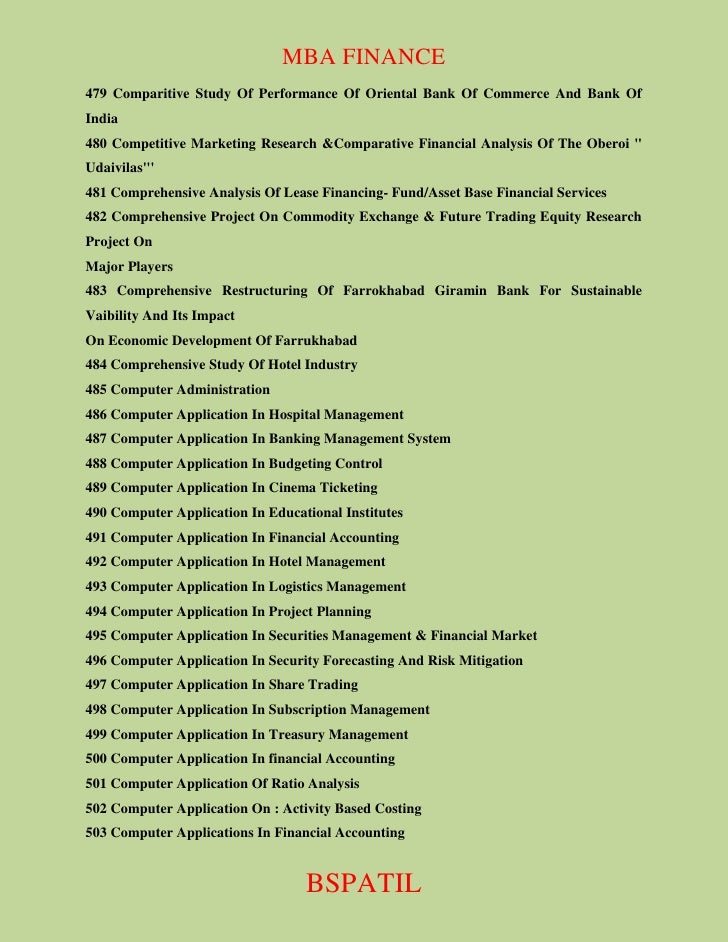 List of thesis topics on finance