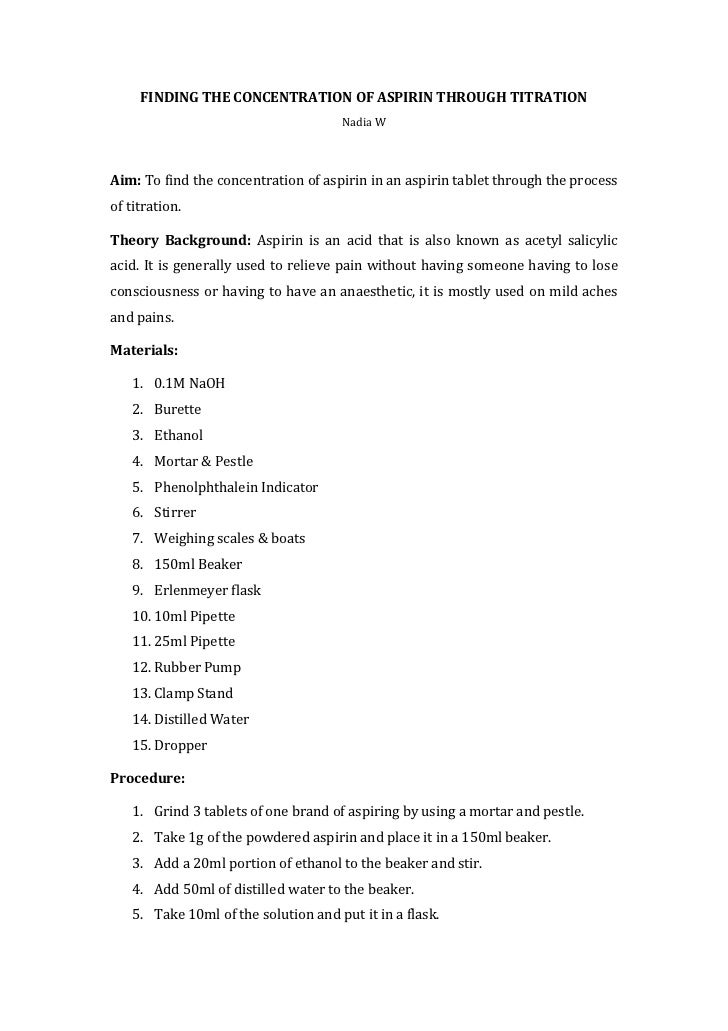 aspirin lab report