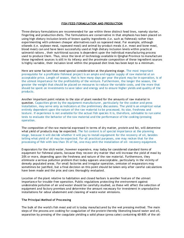 FISH FEED FORMULATION AND PRODUCTION