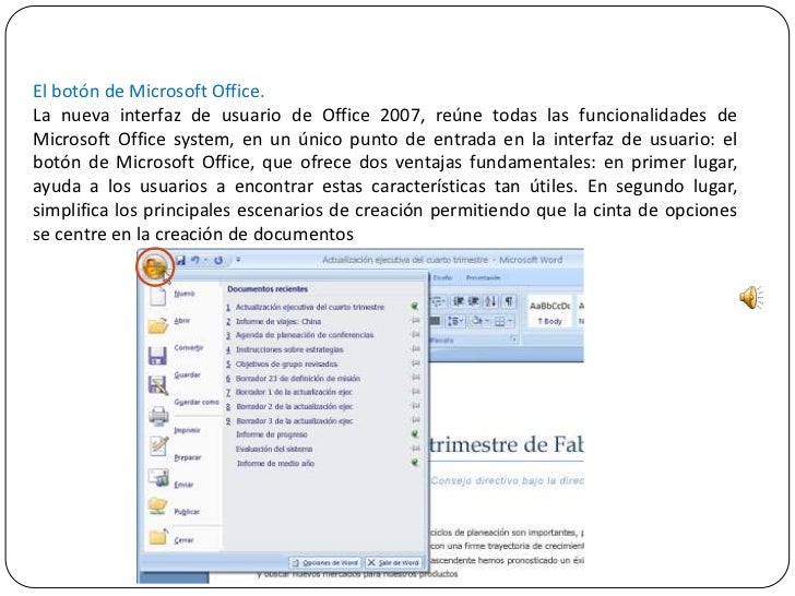 La cinta de opciones de Word 2007