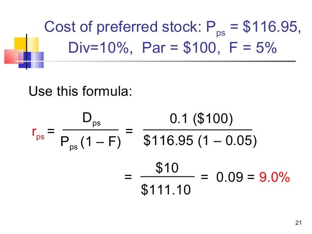 marginal cost of preferred stock formula