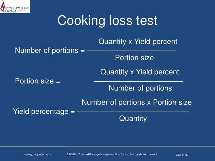 food production control i food yield percentage chart