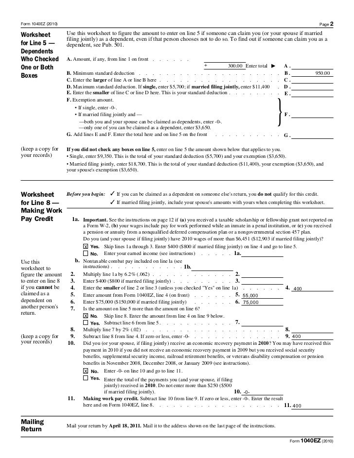 1040 ez form address