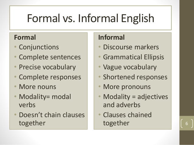 Formal and informal spoken language essay