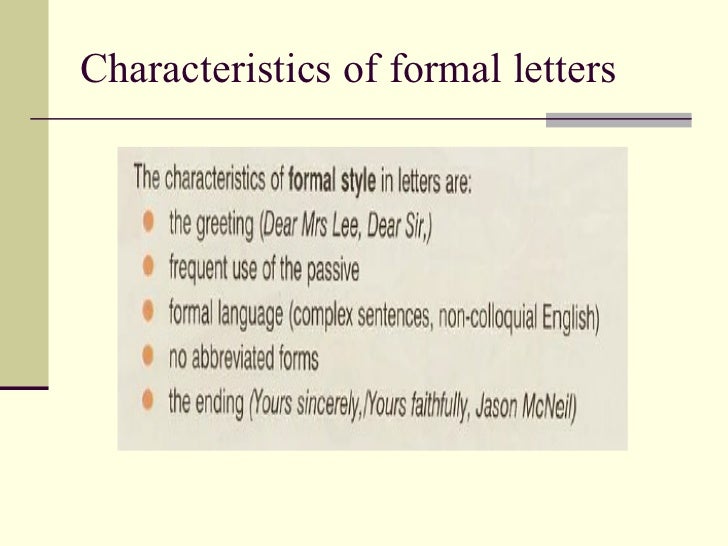 Formal Characteristics