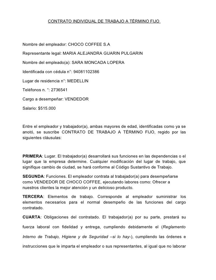 FORMA DE CONTRATO DE TRABAJO forma de contrato de trabajo: