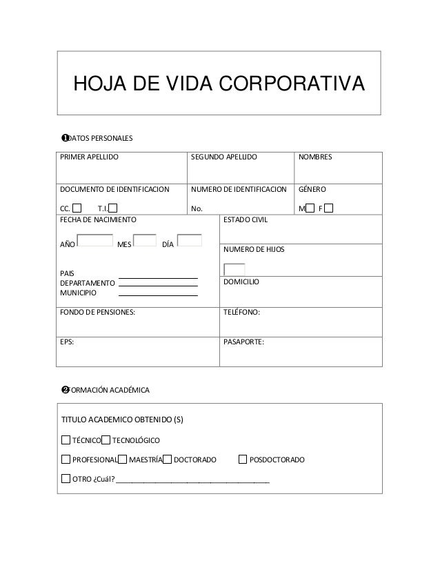 FORMATO HOJA DE VIDA EMPRESA formato hoja de vida empresa: