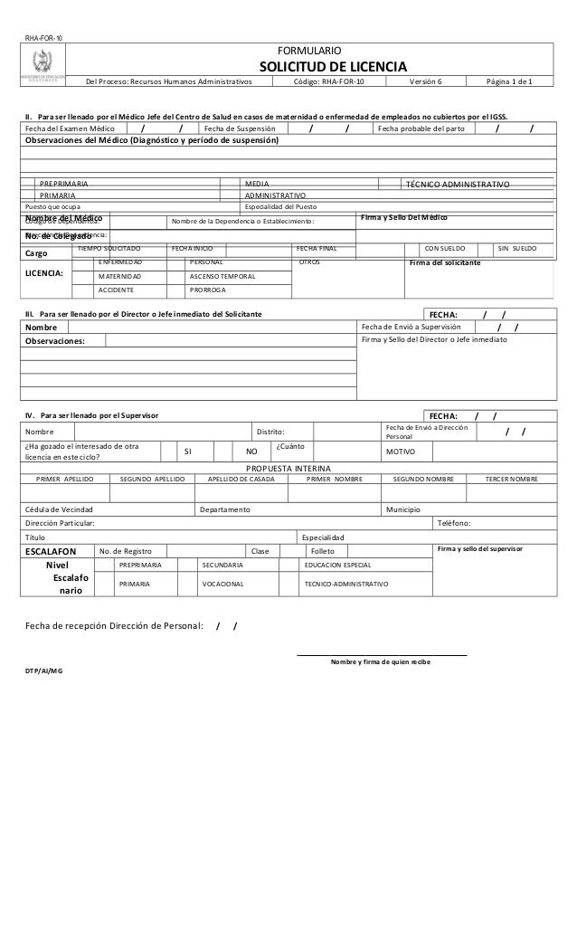 FORMATO SOLICITUD DE PERMISO formato solicitud de permiso: