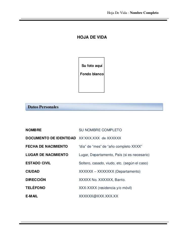 FORMATO HOJA DE VIDA EMPRESA formato hoja de vida empresa: