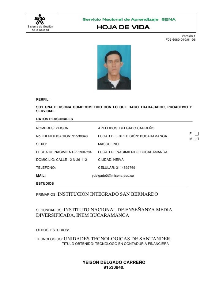 FORMATO HOJA DE VIDA EMPRESA formato hoja de vida empresa: