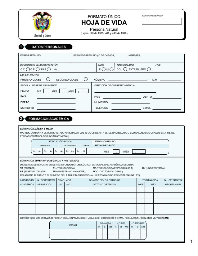 FORMATO HOJA DE VIDA EMPRESA formato hoja de vida empresa: