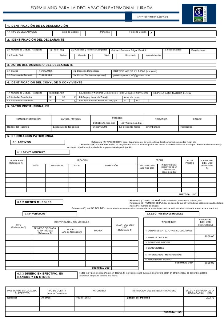 Formulario Para La Declaracion Patrimonial Jurada | formulario declaracionjurada 1 Formulario Para La Declaracion Patrimonial Jurada | formulario declaracionjurada 1
