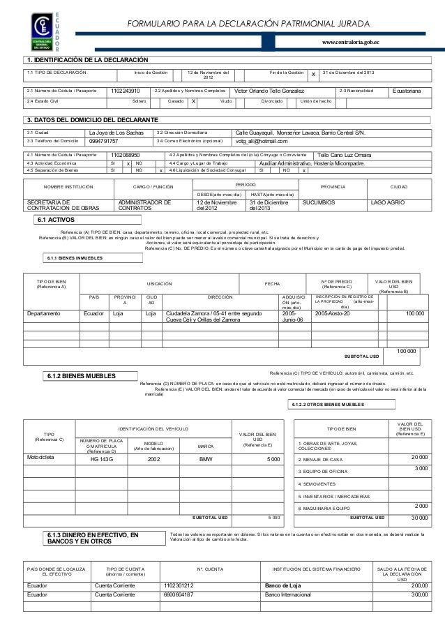 Formulario declaracionjurada orlando tello