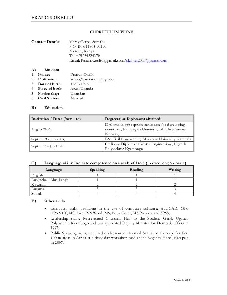 Resume For Bbm Students FRANCIS OKELLO CURRICULUM VITAEContact ...