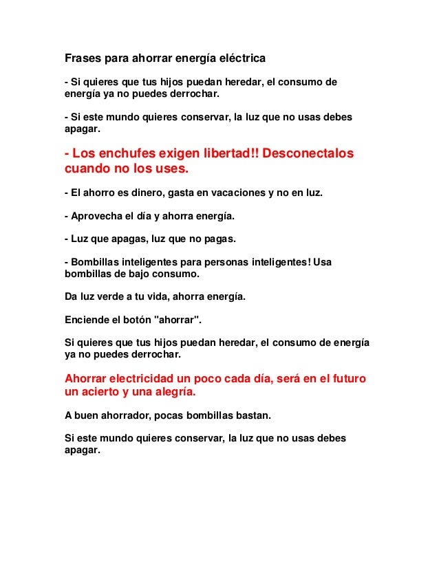 Frases para ahorrar energía eléctrica Frases para ahorrar energía eléctrica