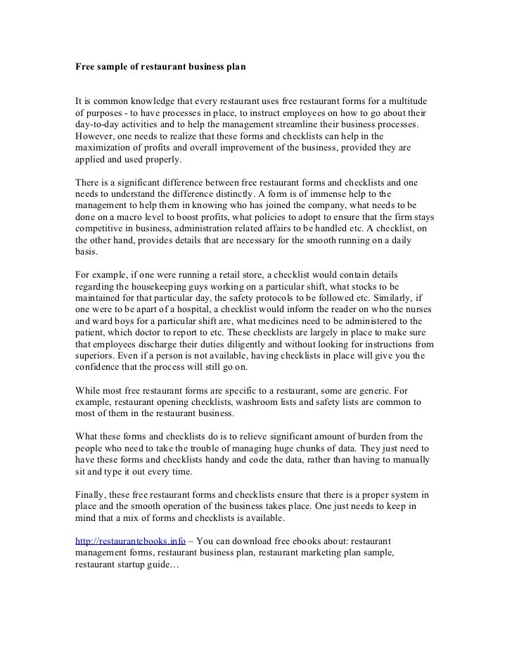 Writing A Restaurant Business Plan
