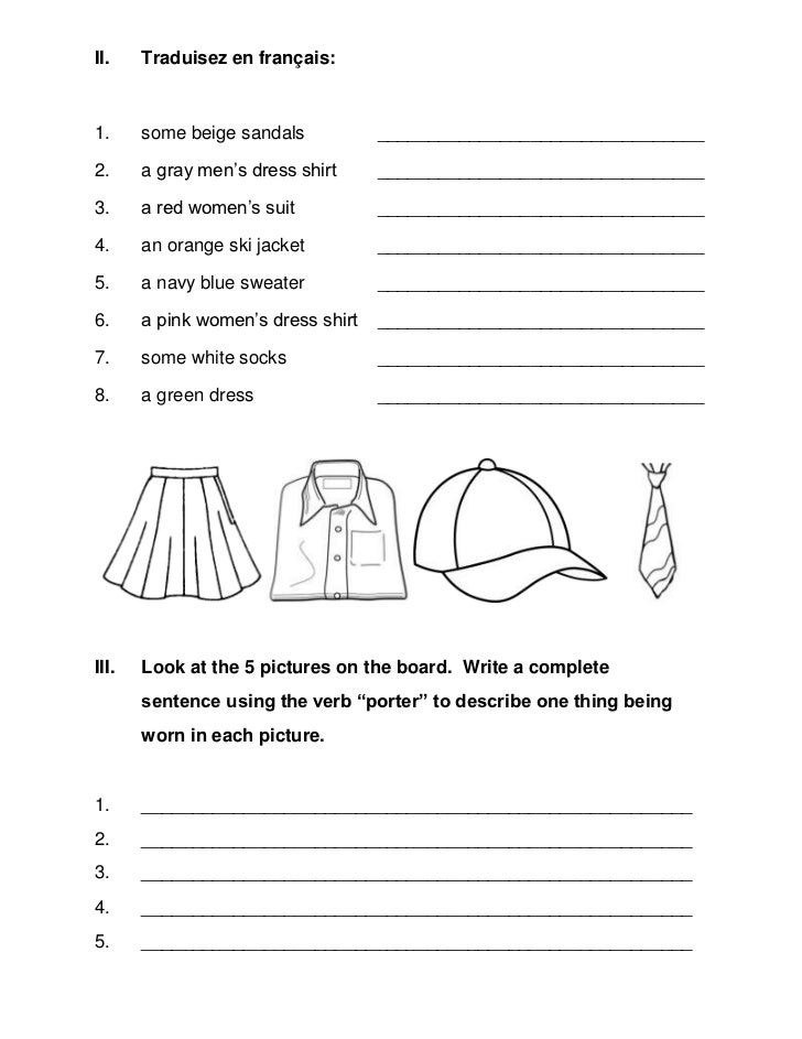 French 2 quiz colors and clothing part 2