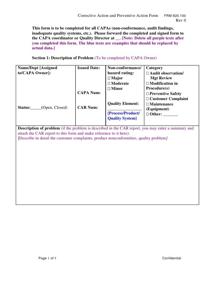 capa report template frm 820 capa corrective preventive med dev form capa report template frm 820 capa corrective preventive med dev form