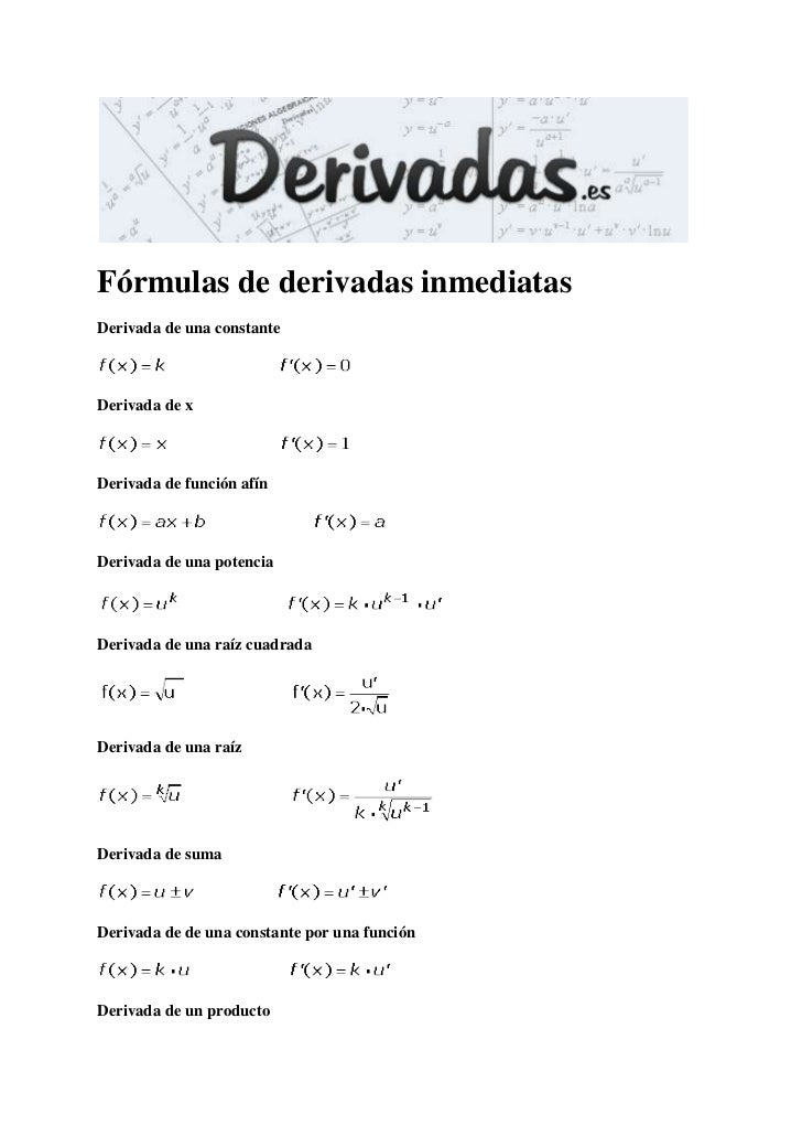 FORMULAS PARA LAS DERIVADAS formulas para las derivadas: