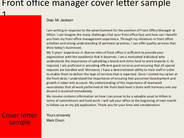 Cover letter for front desk position samples